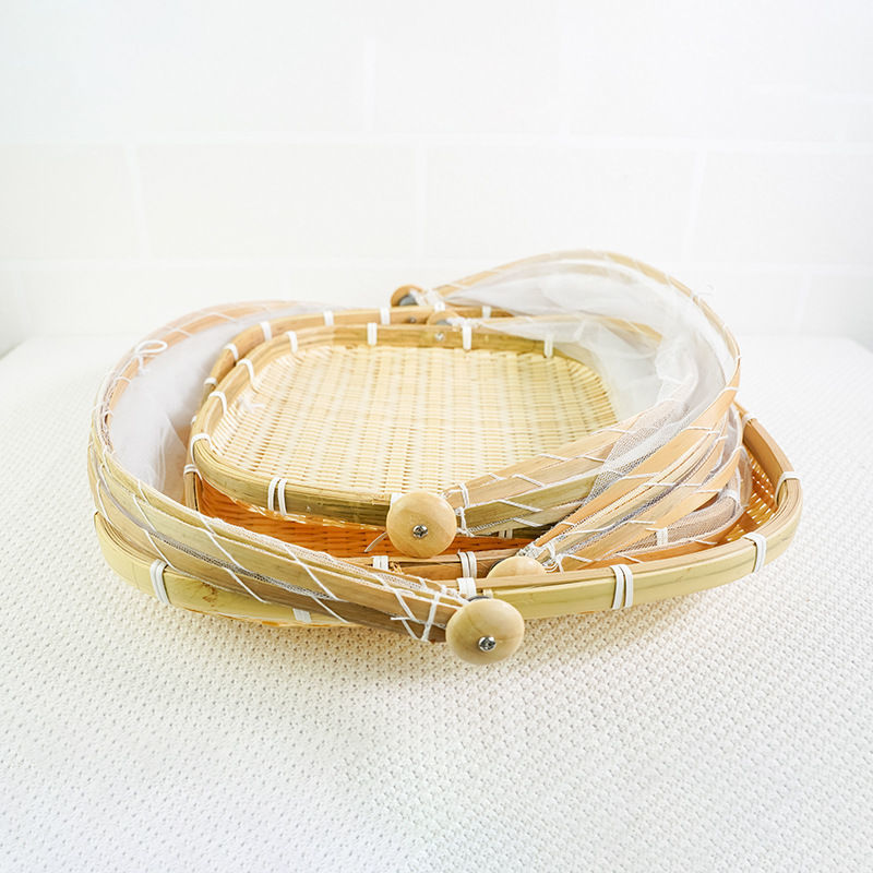 Bamboo woven drying basket household steamed bread round dustpan bamboo woven square bamboo basket bamboo bamboo woven handmade dustpan