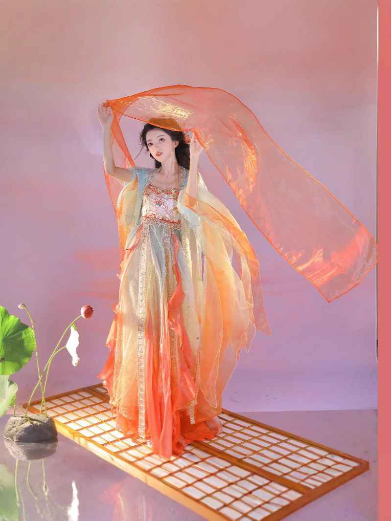 Hanfu Women's Tang Style Chest Chebula Dress Suit Heavy Industry Embroidered Butterfly Big Sleeve Shirt National Style Super Fairy Summer Princess Dress