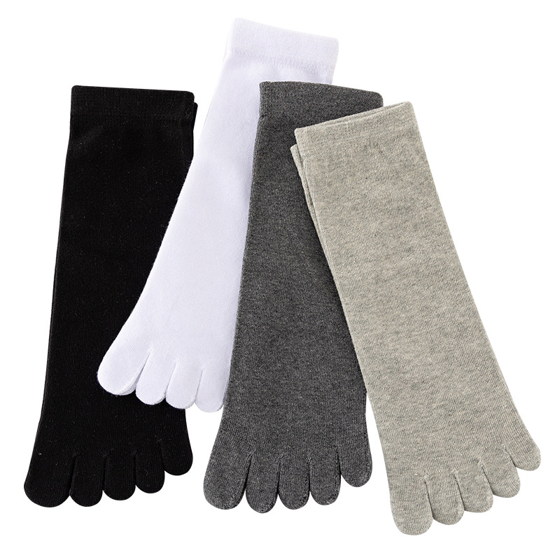 Men's Toe Socks, Cotton Socks, Four-Season Mid-Calf Sports Socks, Sweat-Absorbent, Breathable, Non-Stinky Foot Toe Socks, Black and White Split Toe Socks