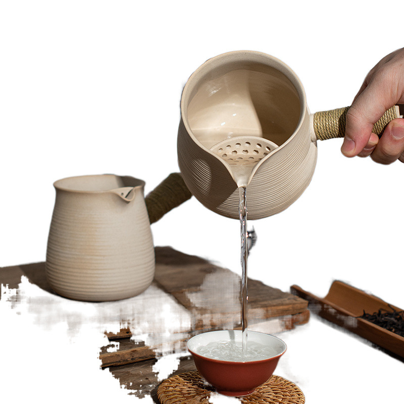 Roasted Tea Pottery Pot Side Handle Teapot Pottery Pot Coarse Pottery Teapot Roasted Tea Pot Open Flame Electric Ceramic Stove Charcoal Stove Around the Stove