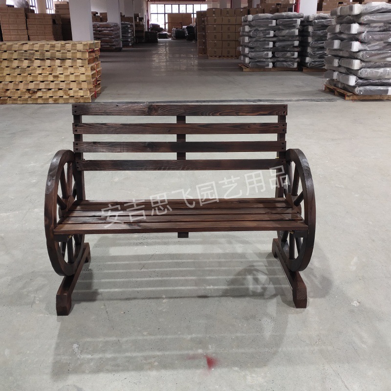 Anji Sifei Europe and America Hot Outdoor Garden Wooden Wheel Double Chair Courtyard Anticorrosive Wood Carbonized Double Car Wheelchair