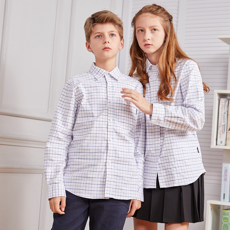 Рубашка в клетку для мальчиков и девочек, школьная форма, весна и осень, длинный рукав, стиль колледжа, форма для начальной школы, классическая одежда