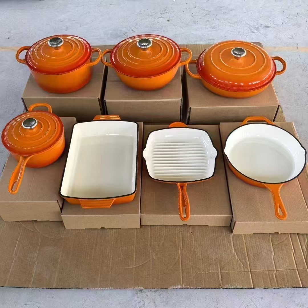 Value Cast Iron Enamel Enamel 7-piece Hotel Gift Frying Pan Pan Stew Pan Seafood Pot Milk Pot suit None