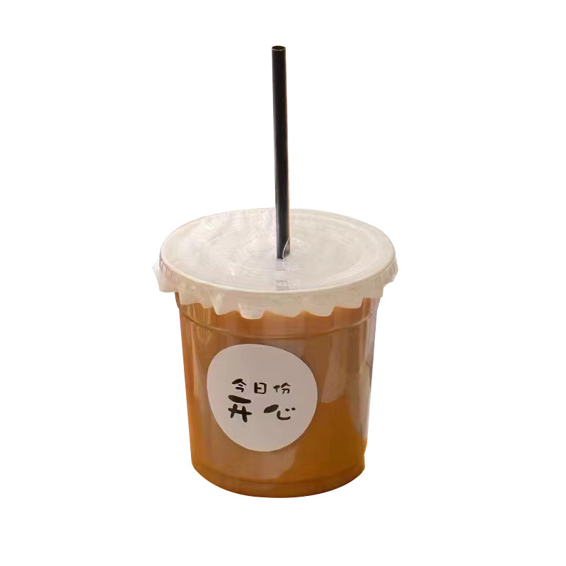 in stock Internet Famous Ins Style Thickened Transparent Coffee Cup Disposable 500ml Milk Tea Cup with Lid 98 Caliber Plastic Cup