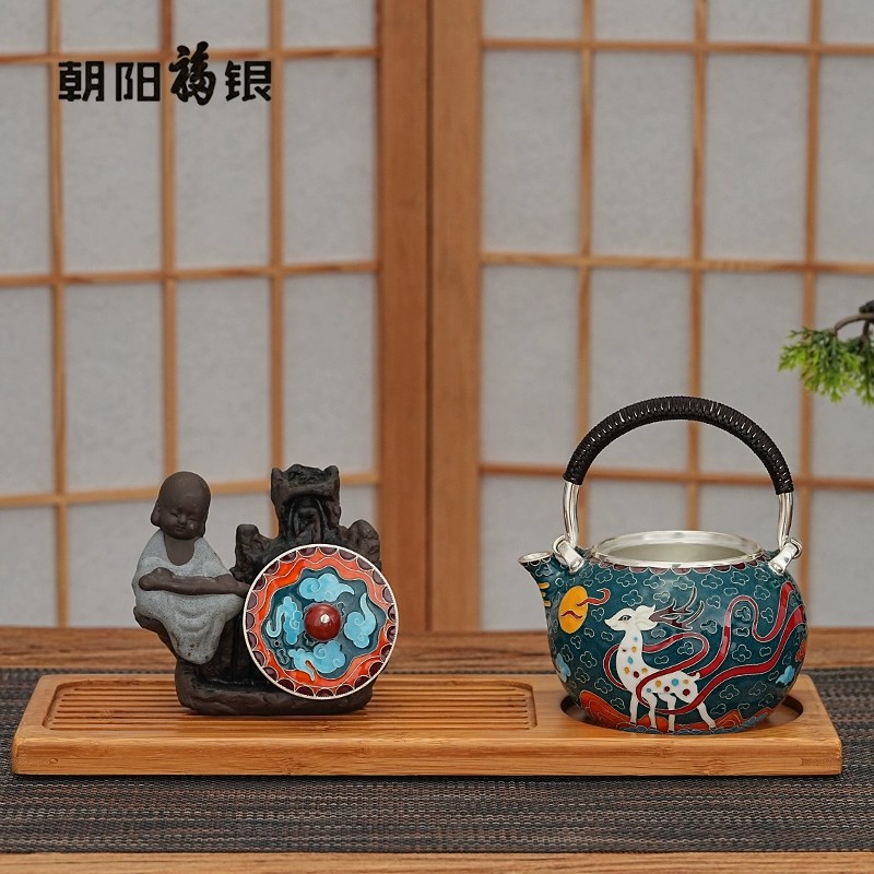 Chaoyang Fuyin Handmade Cloisonné Enamel Silverware Yilu Youyou Water Kettle Large Capacity High-End Gift Box