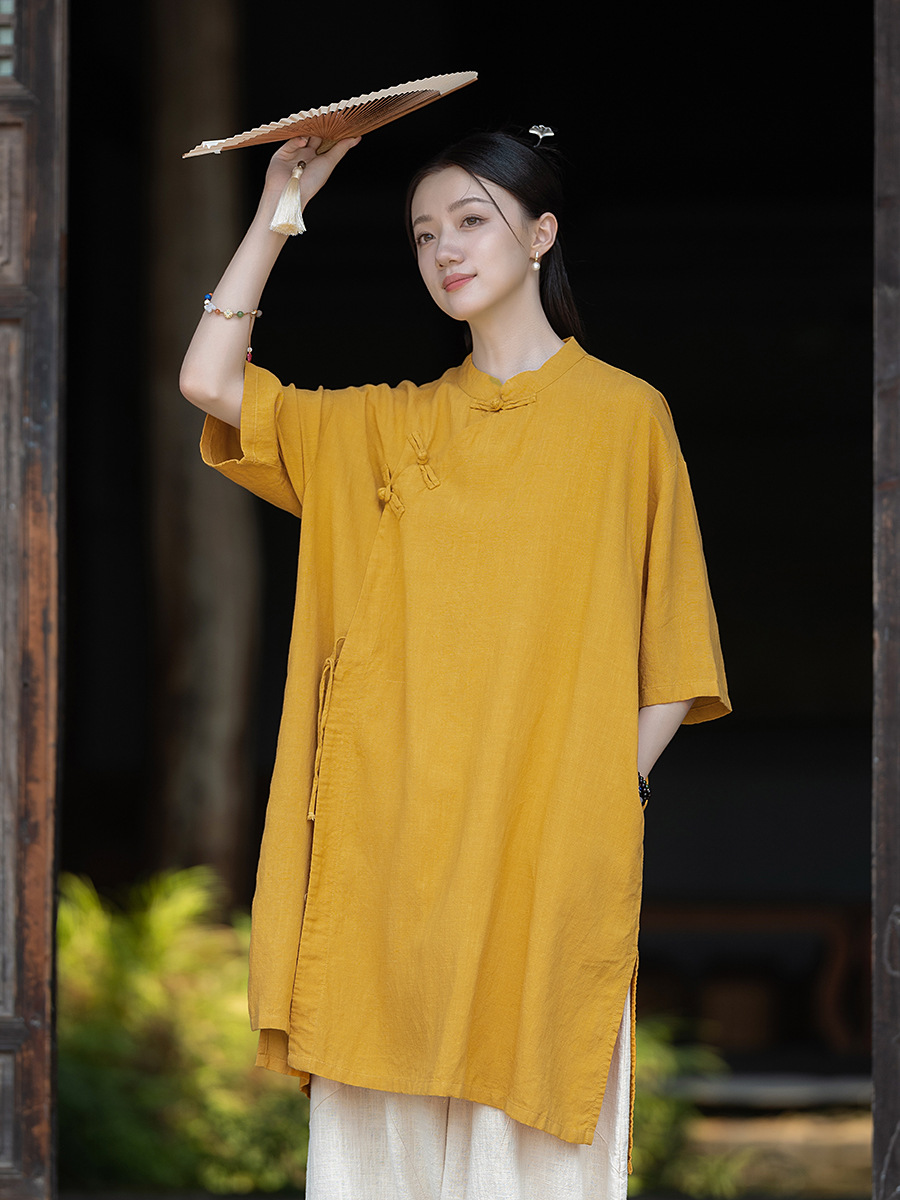 25 New Original Chinese Style Temple Layman Uniform Women's Linen Thin Buddhist Zen Meditation Meditation Practice Zen Uniform