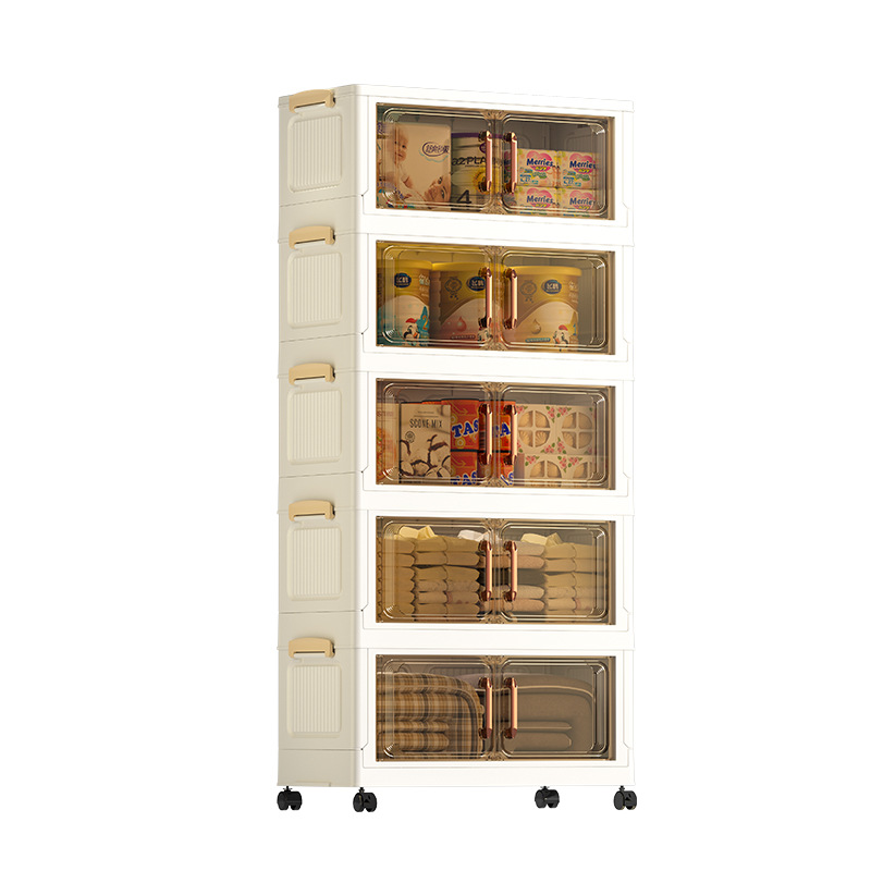 Folding Storage Rack Cabinet Household Kitchen Multi-layer Mobile Storage Cabinet Living Room Toy Box Snacks Floor Storage Cabinet