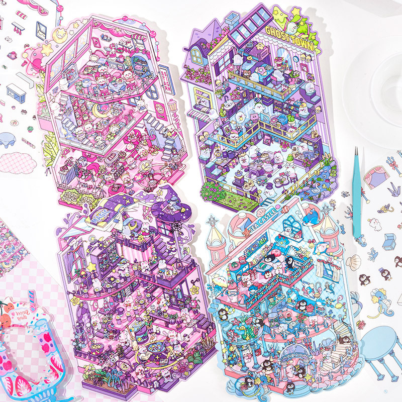 [new super version] toy box world space landscaping stickers 3d landscaping stickers diy hut