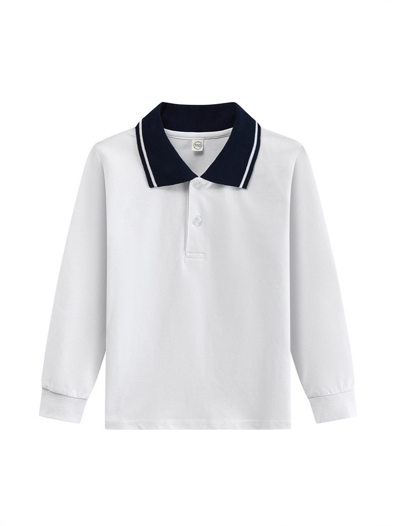 Boys' polo shirt long sleeve T-shirt children's cotton school uniforms girls lapel garden clothes White bottoming shirt a generation of hair