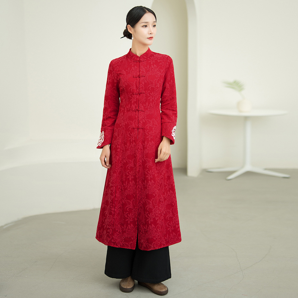 9102 Chinese Tang Suit Han Dynasty Chinoiserie Women's Zen Tea Suit Top Spring & Fall Cotton and Linen Retro Outwear New Chinoiserie