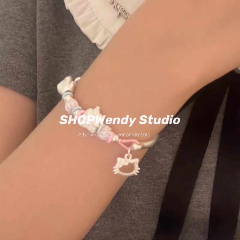 SHOPWendy | silver 99 cute cartoon kitty castle bow braided rope bracelet adjustable TYmy