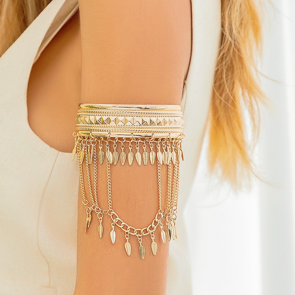 Western Europe and the United States Denim wind metal tassel arm chain arm chain Dunhuang leaves retro cross-border arm bracelet jewelry