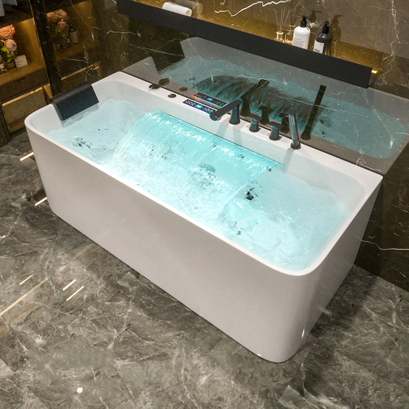 Bathtub for Home Use, Deep Soaking, Small Apartment, Acrylic Bathtub, Hotel Constant Temperature, Whirlpool Massage Bathtub