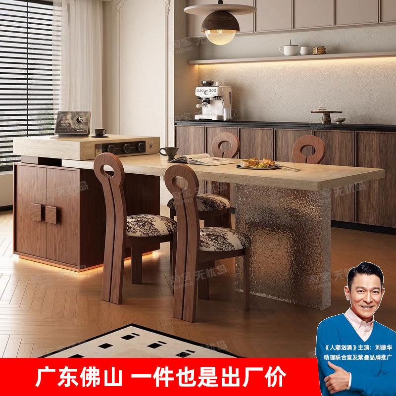 Островной стол в средневековом стиле, интегрированный, обеденный стол для дома, раскладной, высококачественный травертин, сланцевый, кухонный открытый стол