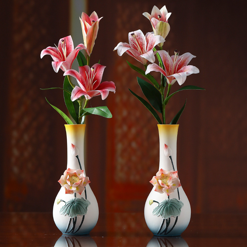 Fanqu Ceramic Lotus Vase Handmade Ornaments Home Living Room Vase for Buddha New Chinese Style Decoration Lotus Vase