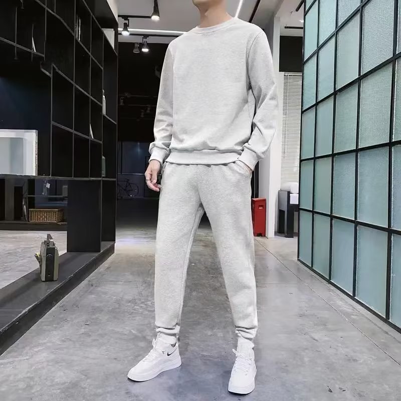 Fashion casual autumn trousers crew neck pullover sweater suit 2024 new trend solid color leisure sports suit