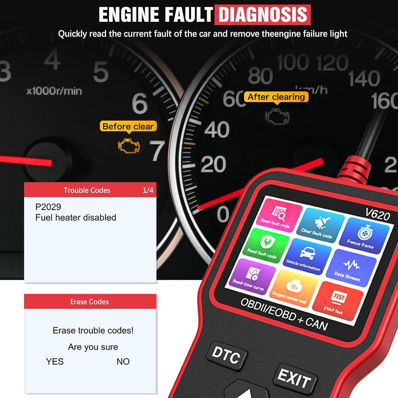 New Export Wholesale Handheld Multi-Functional Car Diagnostic Instrument Code Reading Card V620 2.8 Large Color Screen Hot Model Wholesale