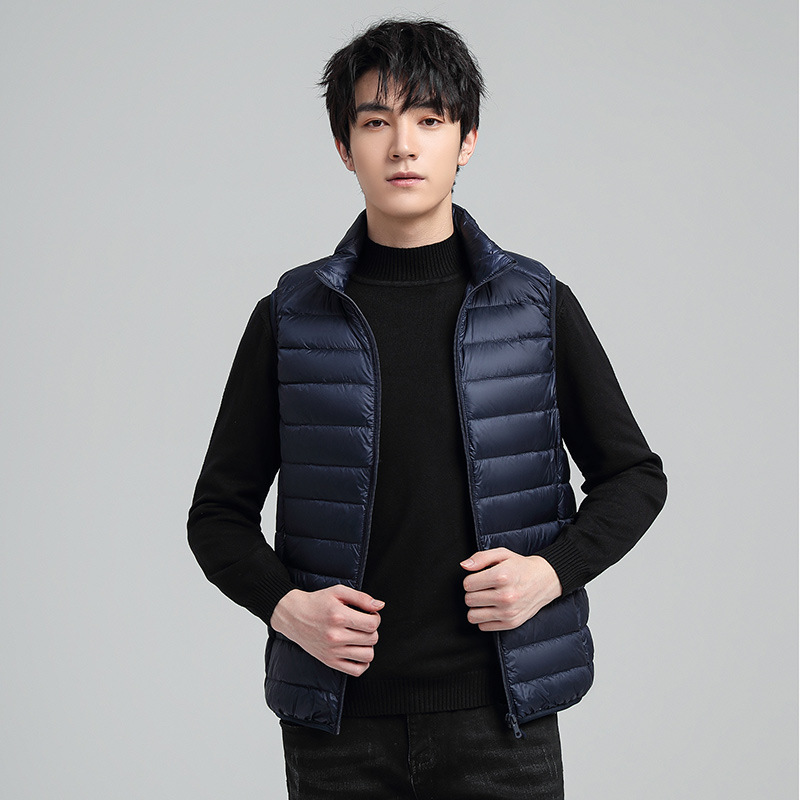Uniqlo-Style Men's Lightweight down Vest, Thin down Cotton Warm Vest, Solid Color Stand Collar Vest, Thin down Jacket