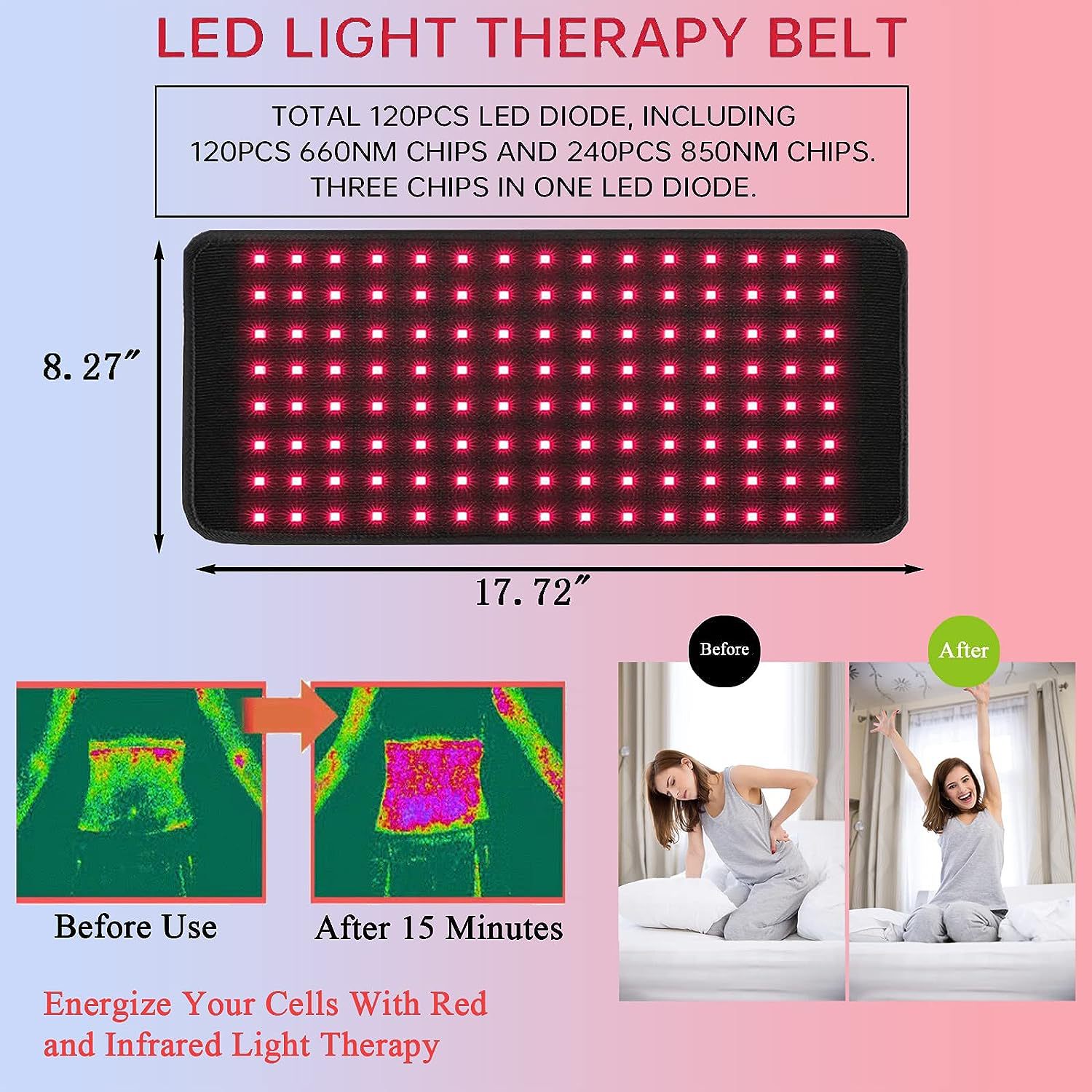 Cross-border Hot Red Light Belt Multifunctional Heating Phototherapy Belt Red Light Infrared Band Switching Home Soothing