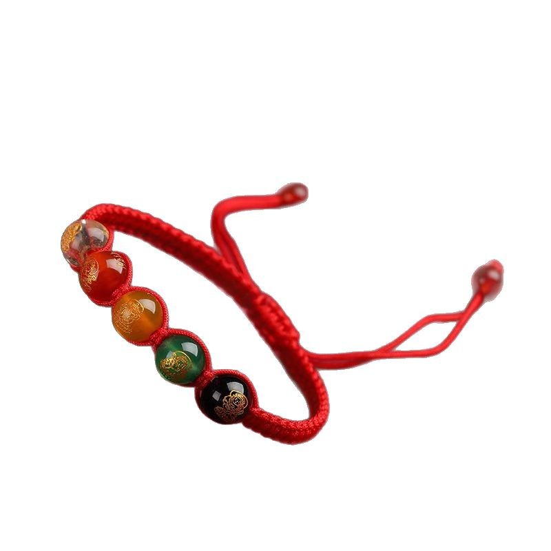 2025 Five-way God of Wealth Bracelet Women's Red Rope Woven Five-element Red Rope Bracelet This Year of Life Woven Bracelet