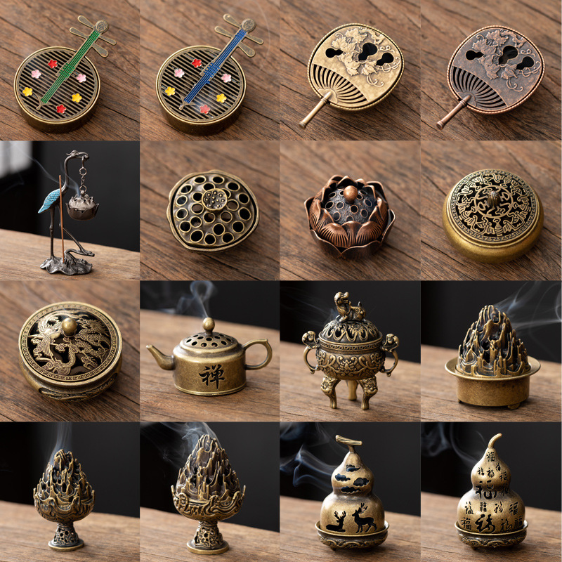 New Chinese-style Copper Alloy Bamboo Lull Furnace Gourd Fan Pipa Incense Furnace Small Xiangyun Aromatherapy Slice Goose Pear Account Zhongxiang Sandalwood