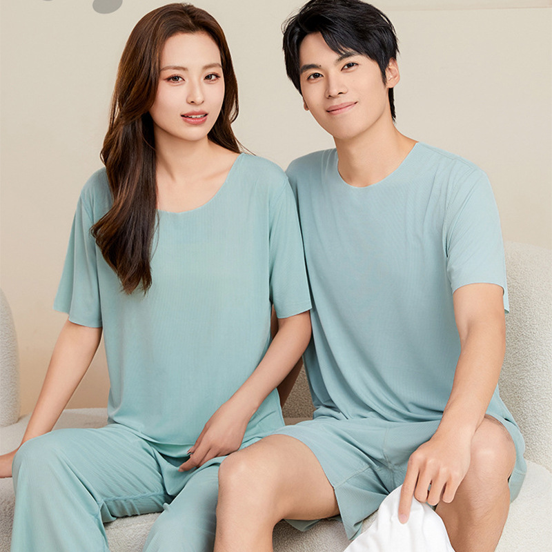 Jack Couple Style Men's Home Clothes Set Ice Silk Thin Home Pajamas Women Can Wear Summer Hot Style Douyin