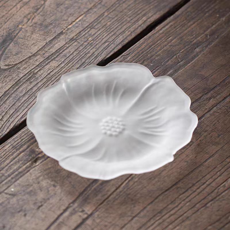 Frosted Glass Lotus Pot Bearing Glass Lotus Dry Bubble Table Pink Green Zen Tray Tea Set Accessories Small Tea Tray