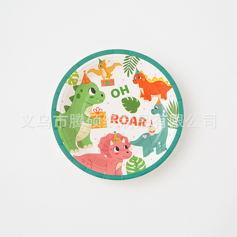 Animal theme disposable paper plate suit dinosaur pattern zoo spring outing party out to play tableware suit