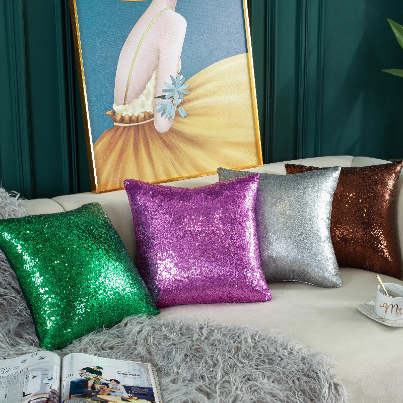 Sequin Pure Color Gradient Cushion Cover Ins Cross-Border New Year Christmas Sofa Cushion Pillow Cover Office Lumbar Support
