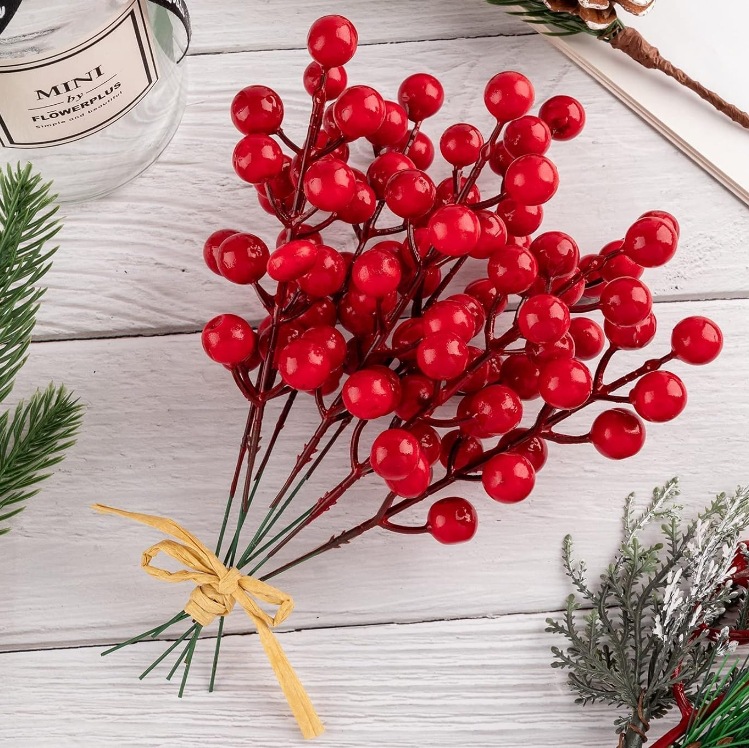 Simulation Red Fruit Fork Acacia Bean Fortune Fruit Simulation Holly Fruit Fortune Fruit Home Decoration Christmas Red Fruit