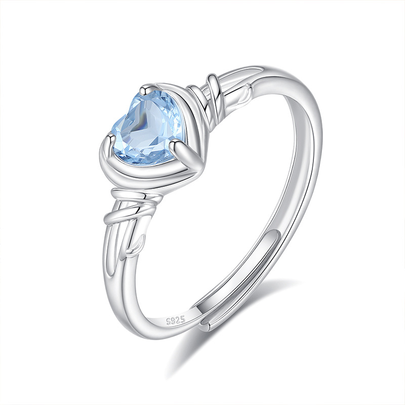 Love Natural Crystal Stone Ring Niche High-End S925 Sterling Silver Hand Jewelry Female Niche Topaz Open Ring