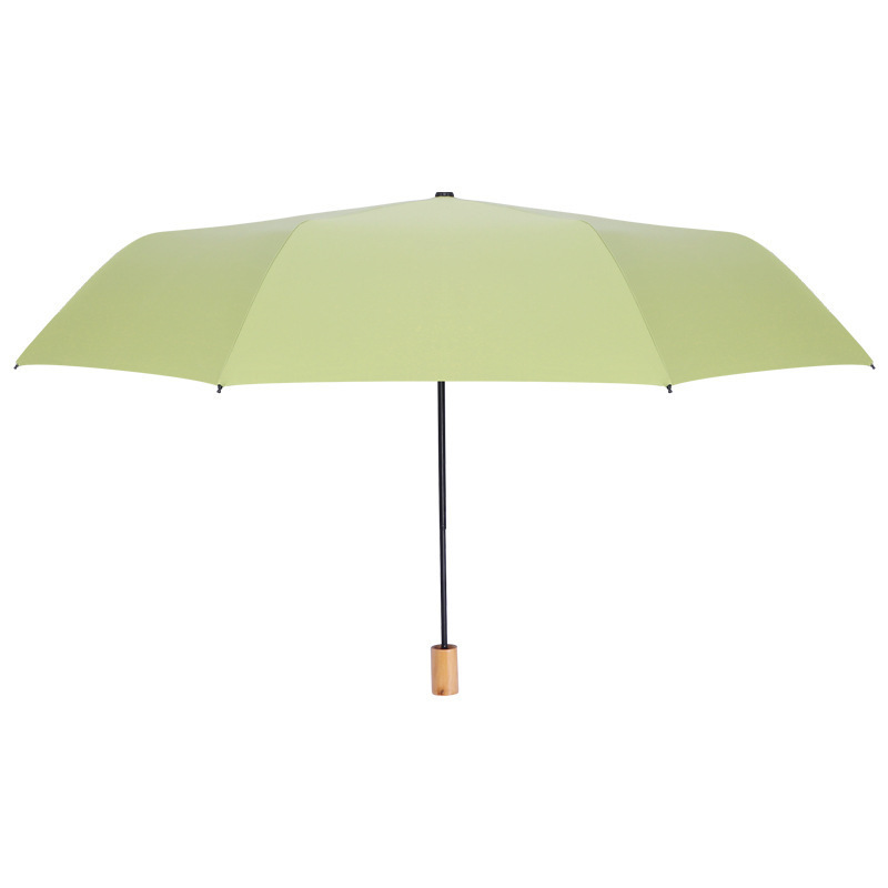 Three folding black plastic solid wood handle student female sun umbrella small fresh fashion sun umbrella simple high-looking umbrella