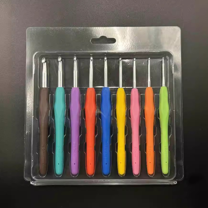 Hand Knitted Rainbow Soft Handle Crochet Hook Tpr Soft Handle Crochet Hook Solid Soft Handle Aluminum Crochet Hook Set Wool Needle