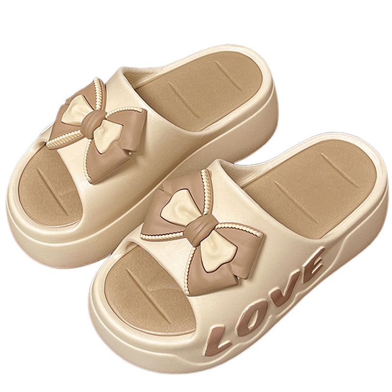 Women's Thick Slippers for Summer Indoor Household Fashionable Bow Ins Style Height-increasing Sandals and Slippers for Bathroom Non-slip Outer Wear