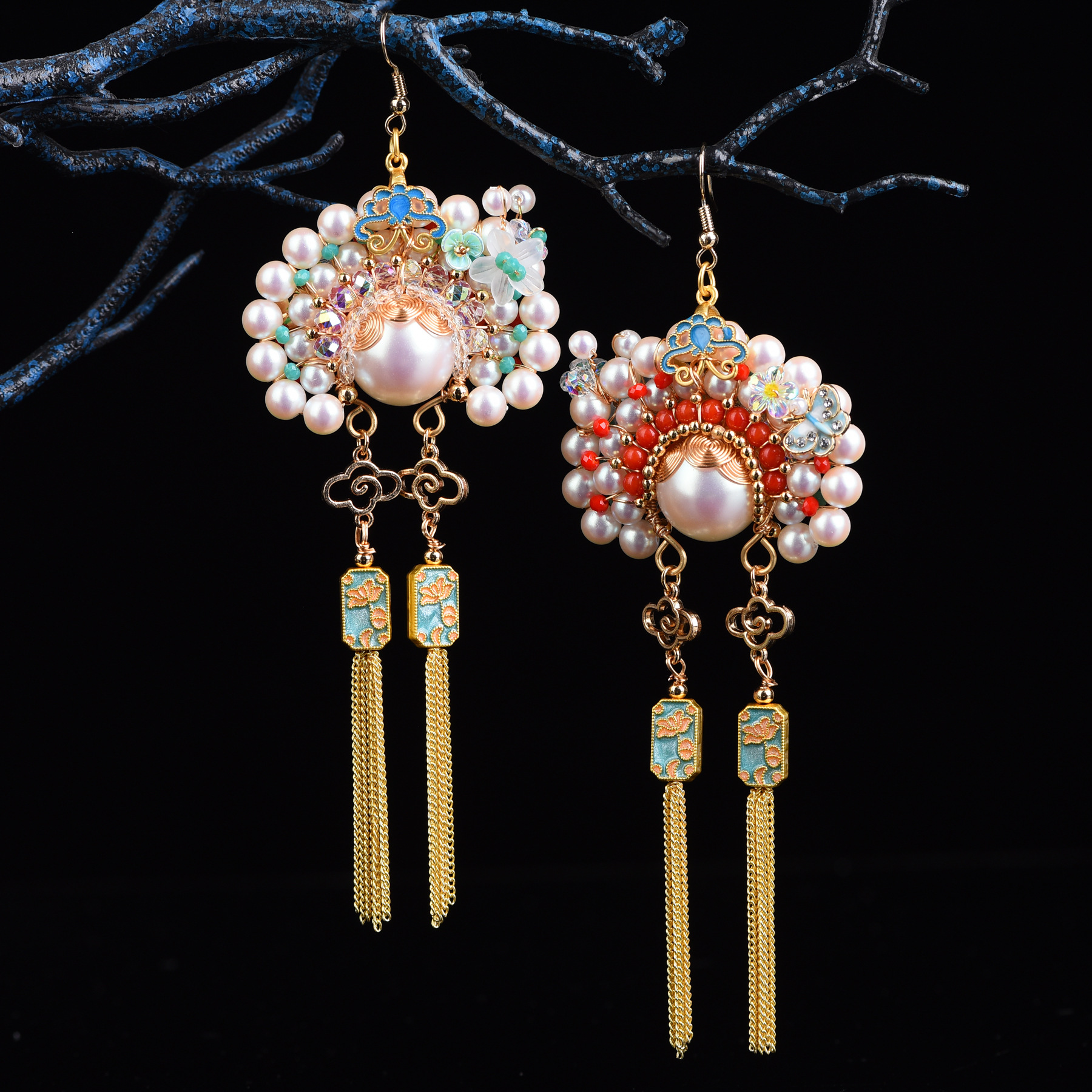 Original Knife Horse Dan Jewelry Double-sided Chinese Style National Fashion Elegant Long Niche Style Earring Necklace Jewelry