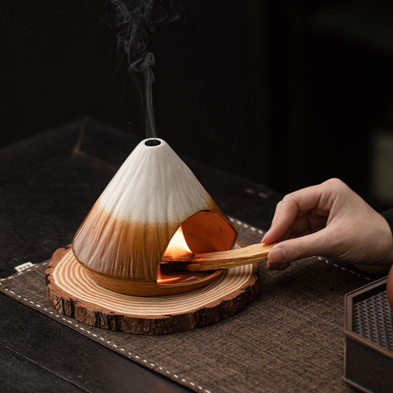 Mount Fuji Incense Fireplace Cedar Sage Incense Furnace Peruvian Holy Wood Large Kiln Ceramic Incense Furnace