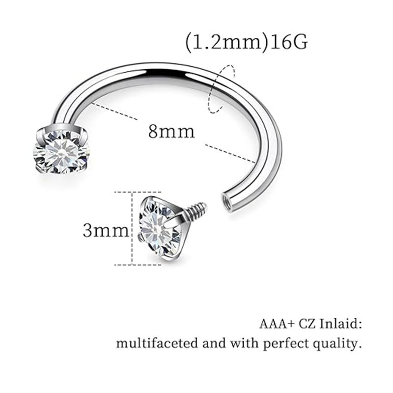 European and American stainless steel nose ring human body piercing earring ring U-shaped double-headed zircon horseshoe rod nose nail piercing earring buckle