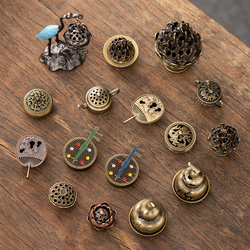 New Chinese-style Copper Alloy Bamboo Lull Furnace Gourd Fan Pipa Incense Furnace Small Xiangyun Aromatherapy Slice Goose Pear Account Zhongxiang Sandalwood