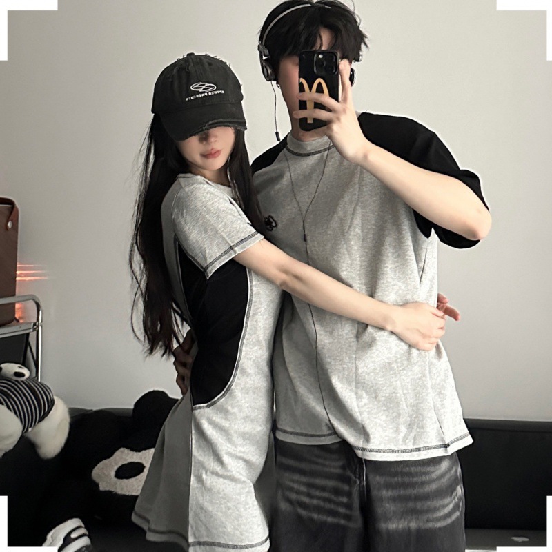Summer 2024 American sports short-sleeved T-shirt dress high waist slimming A- line skirt couple's T-shirt