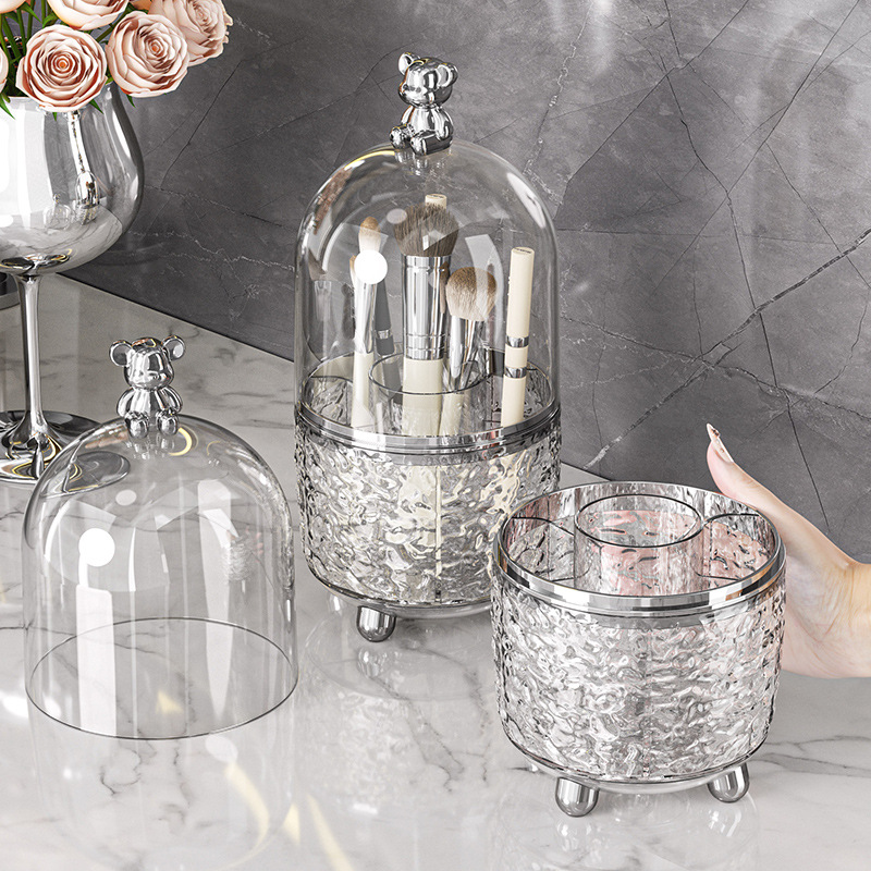 Cosmetic Storage Box High-end Light Luxury Household Desktop Makeup Brush Storage Rotating Dust-proof Dressing Table Storage Bucket