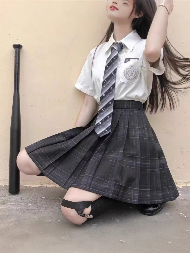 Authentic Half-Length Skirt [Carbon Gray] Uniform Pleated Skirt Authentic Student College Style High-Waisted Versatile Japanese Style