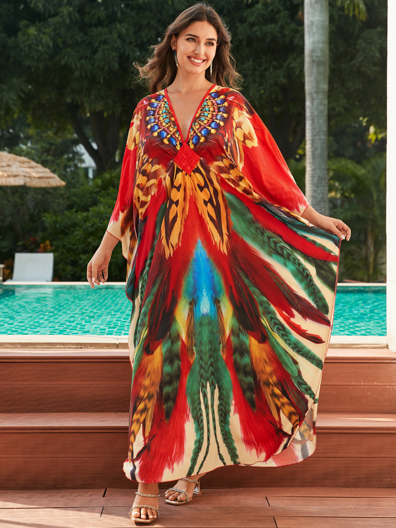 Beach Cover-Up Positioning Printed Woven Holiday Robe Loose Cover-Up Cross-Border Amazon 8759 (41 Colors) Y
