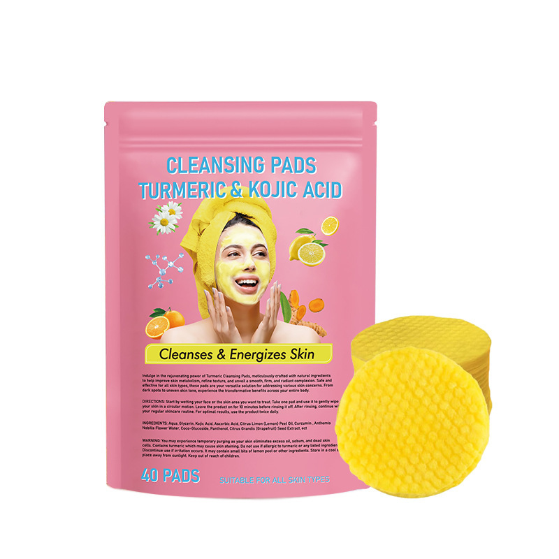 Turmeric Kojic Acid Cleansing Pad Daily Cleaning Exfoliating Mild Water Replenishing Compressed Cleaning Cotton Pad Bag