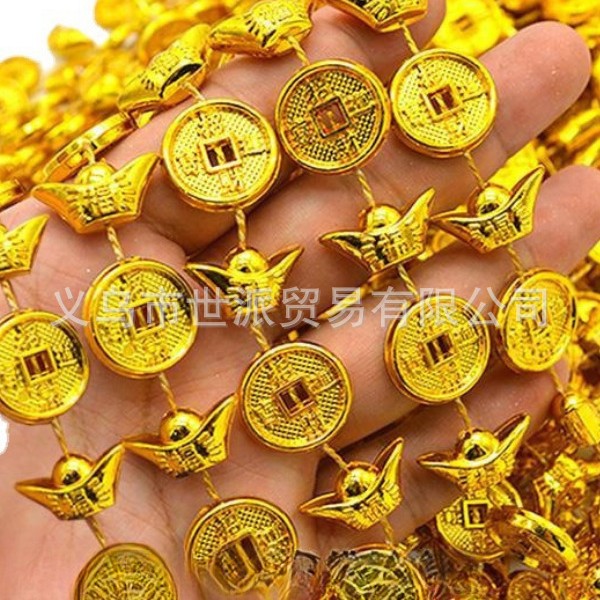 Пластиковая цепочка золотых слитков, цепочка медных монет, декоративные аксессуары, цепочка оригами, материал для жертвоприношений и похоронных принадлежностей