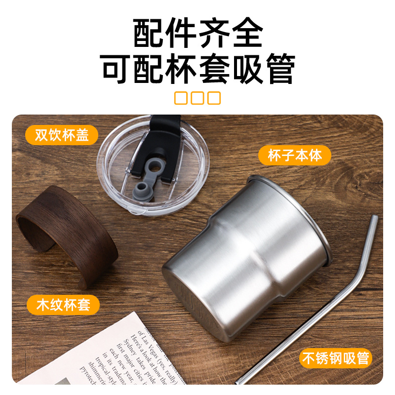 304 Stainless Steel Coffee Cup with Lid Outdoor Camping Cup Restaurant Beer Cup Thickened Anti-scalding Step Cup with Cup Cover