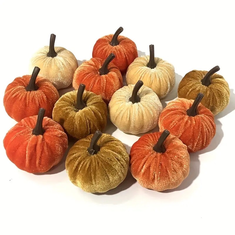 Simulated Pumpkin Autum Thanksgiving Decoration Artificial Foam Pumpkin Harvest Festival Desktop Ornaments Velvet Sling Pumpkin