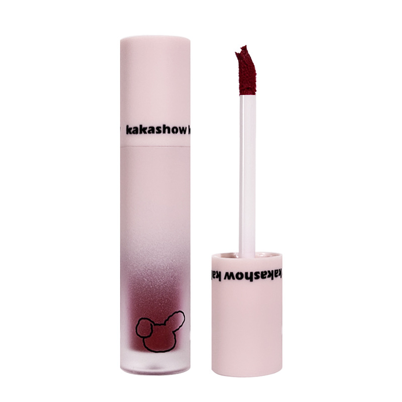 Kakashow Cute Bear Lip Glaze Velvet Matte Lipstick Non-Stick Cup Matte Lip Glaze Whitening Lip and Cheek Dual-Purpose Lip Mud