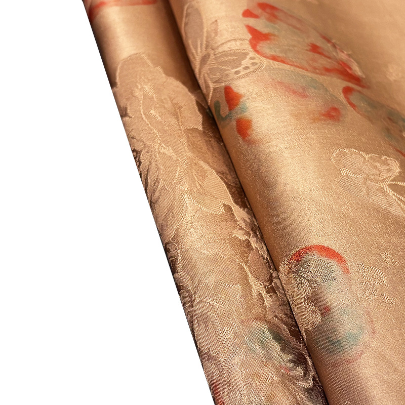 Butterfly Rose Jacquard Pattern Silk Fabric Mulberry Silk Interwoven Printed Cheongsam Clothing Fabric Factory Direct Sale