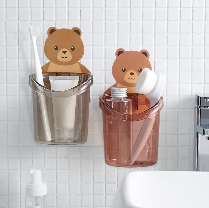 Bathroom Bear Storage Rack Toothbrush and Toothpaste Holder Punch-Free Wash Cup Bathroom Toilet Storage Cup