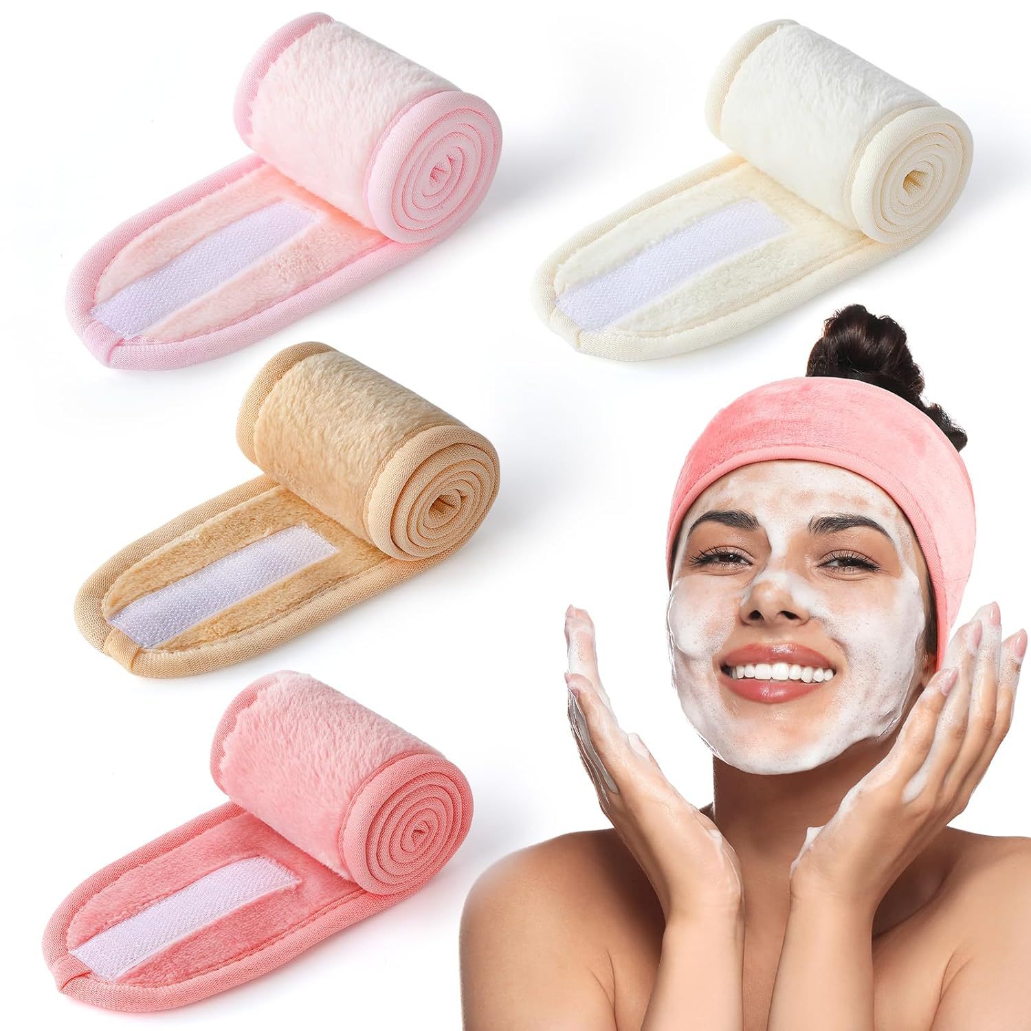 Cross-Border Hot-Selling Flannel Spa Velcro Face Washing Headband, Face Washing Anti-Moisture Hair Band, Yoga Head Wrap Headband